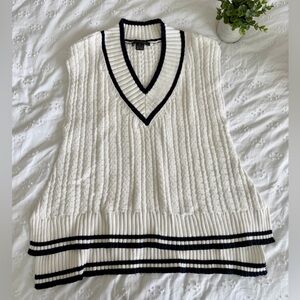 French Connection Academic Cable‑Knit Sweater Vest — Size Medium
